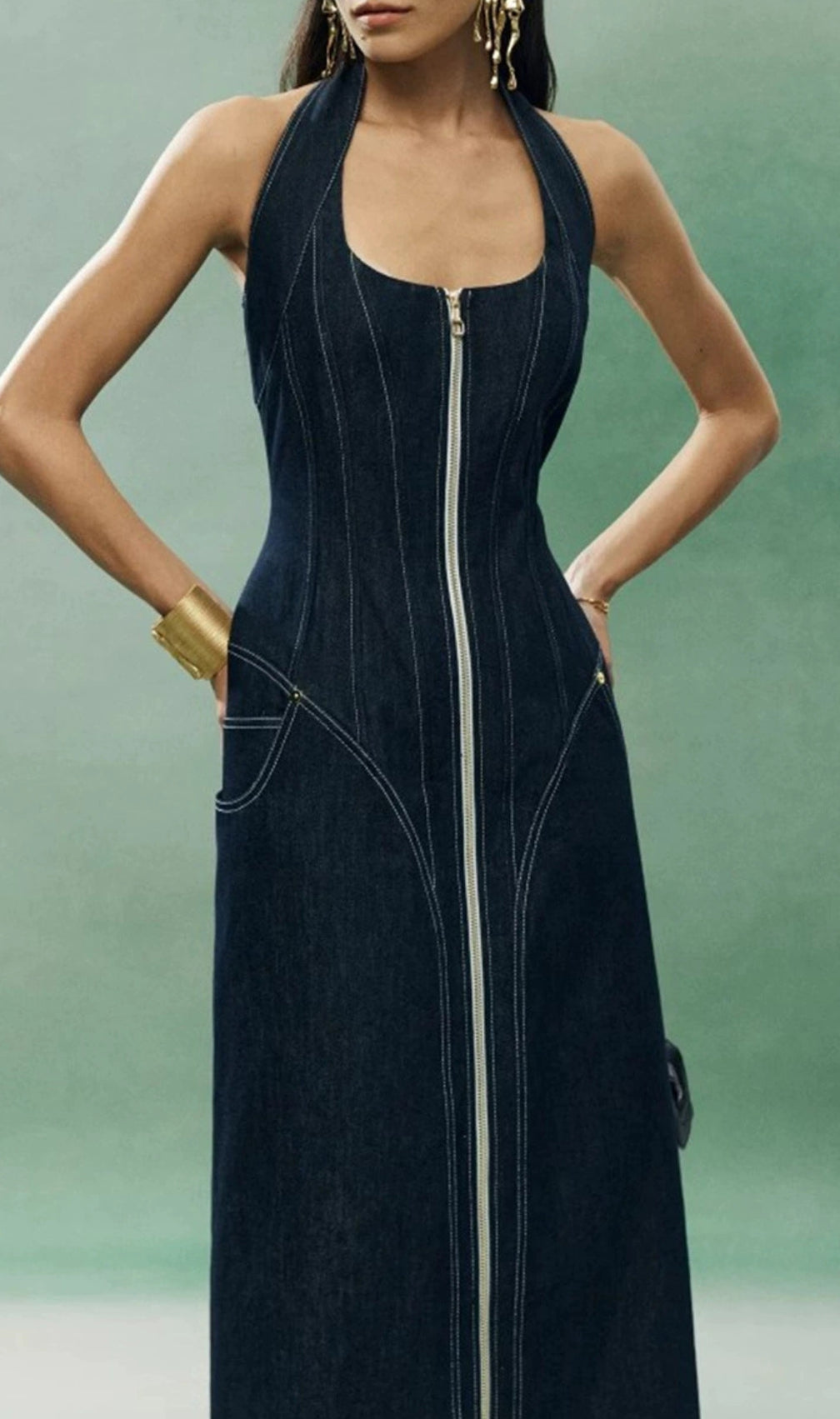 Everlee Halter Denim Midi Dress