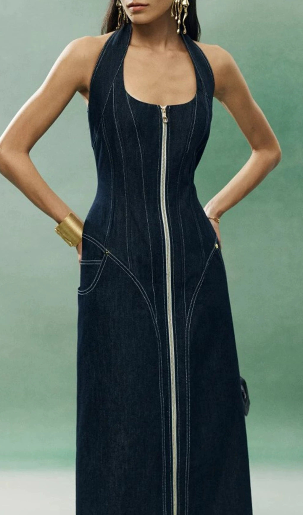 Everlee Halter Denim Midi Dress