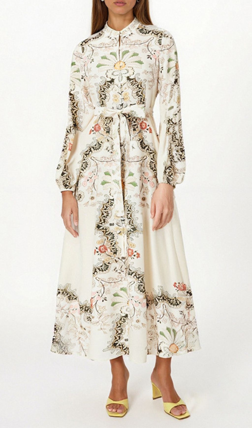 Fawzia Flower Printed Long Sleeve Maxi Dress