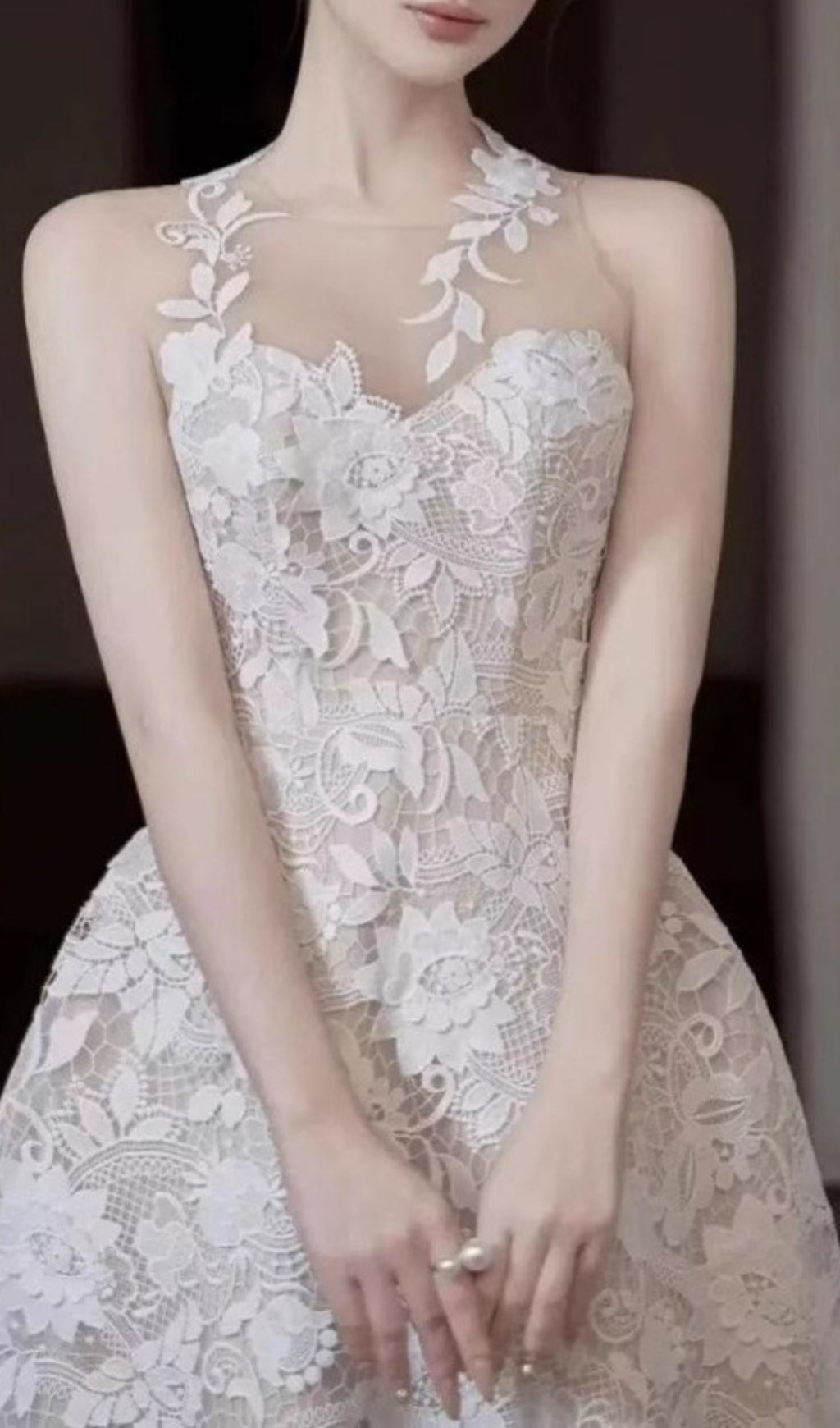 Chanson White Flower Embroidery Midi Dress