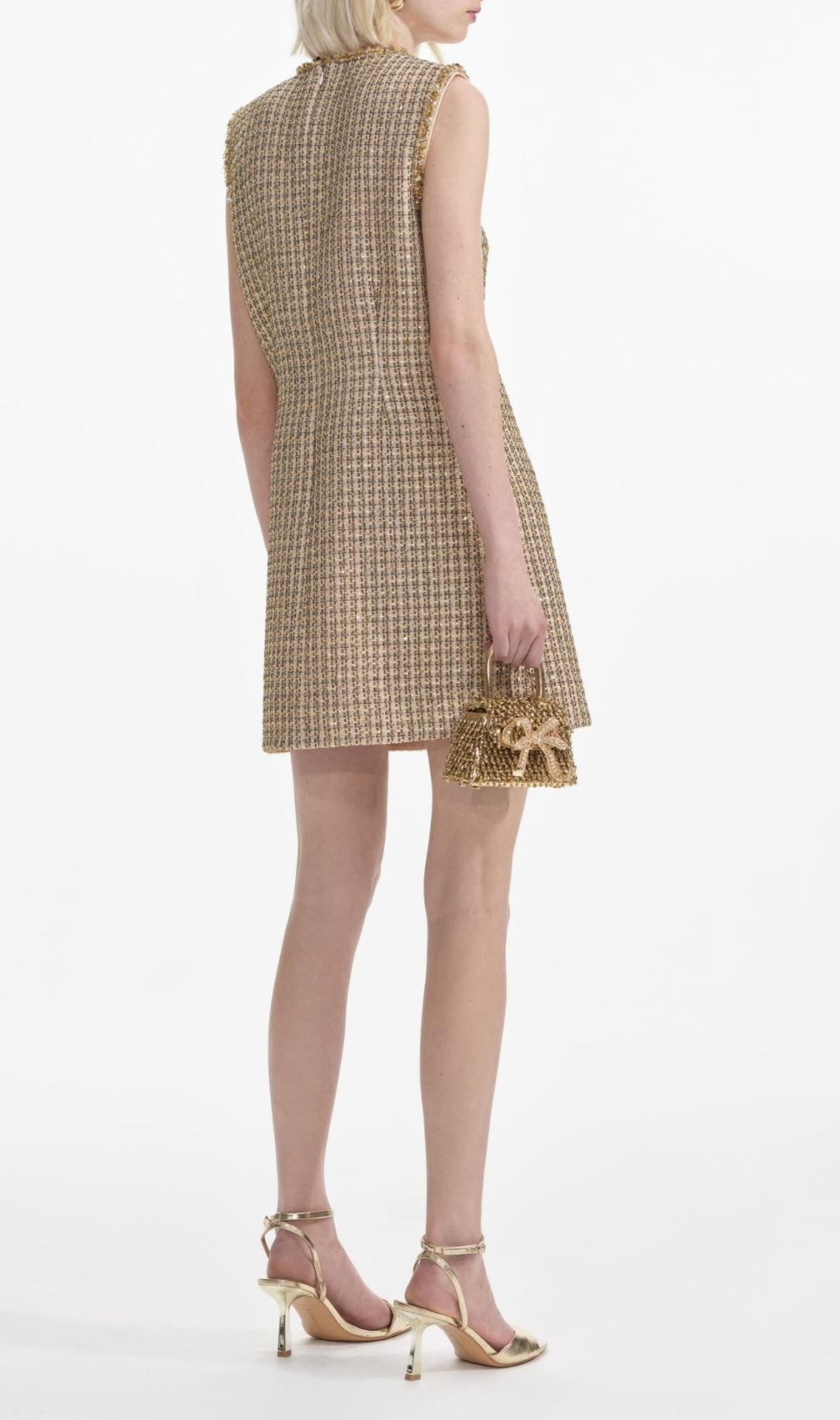 Brendy Gold Boucle Embellished Mini Dress