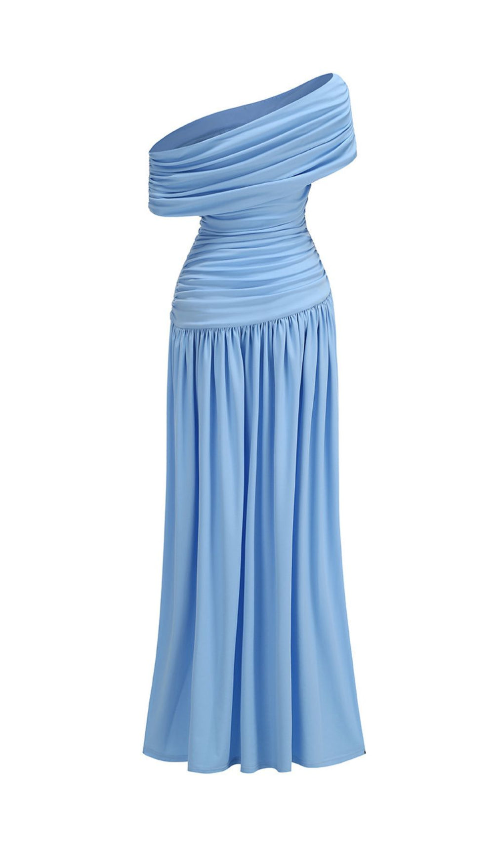 Josefa Sky Blue Ruched Off-Shoulder Maxi Dress with High Slit