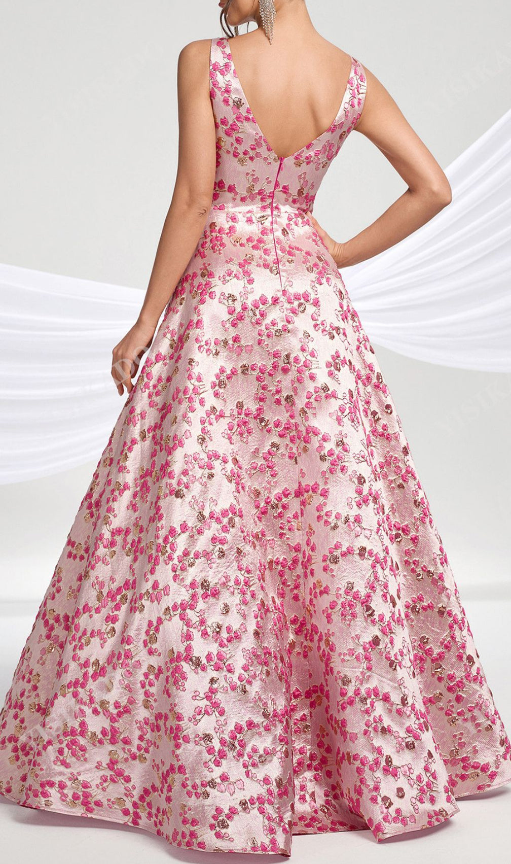 Hamida Enchanting Pink Floral V-Neck Maxi Dress | Elegant Gown for Women