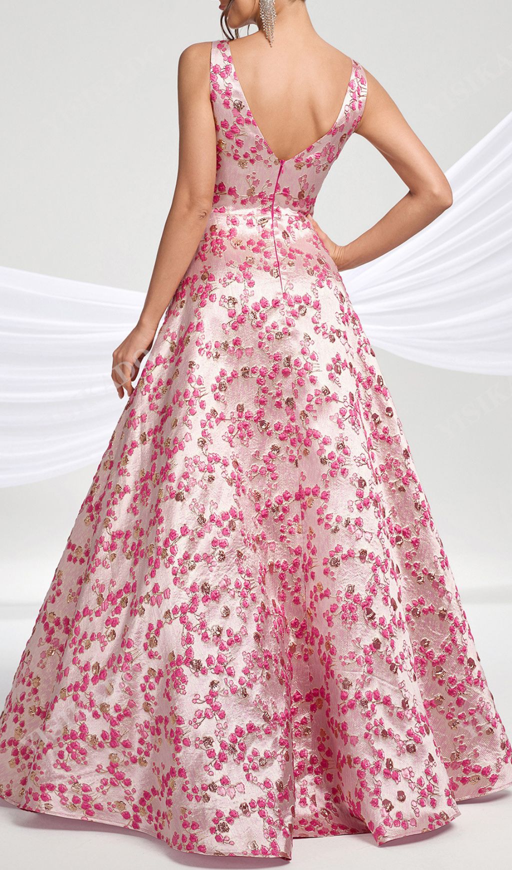 Hamida Enchanting Pink Floral V-Neck Maxi Dress | Elegant Gown for Women