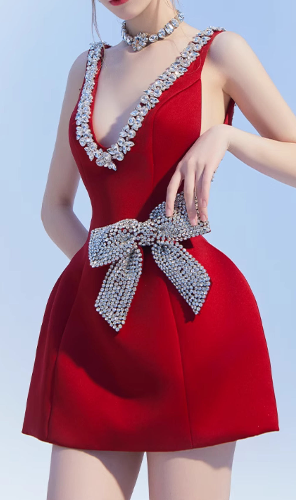 Eilis Red Bow Diamond Mini Dress