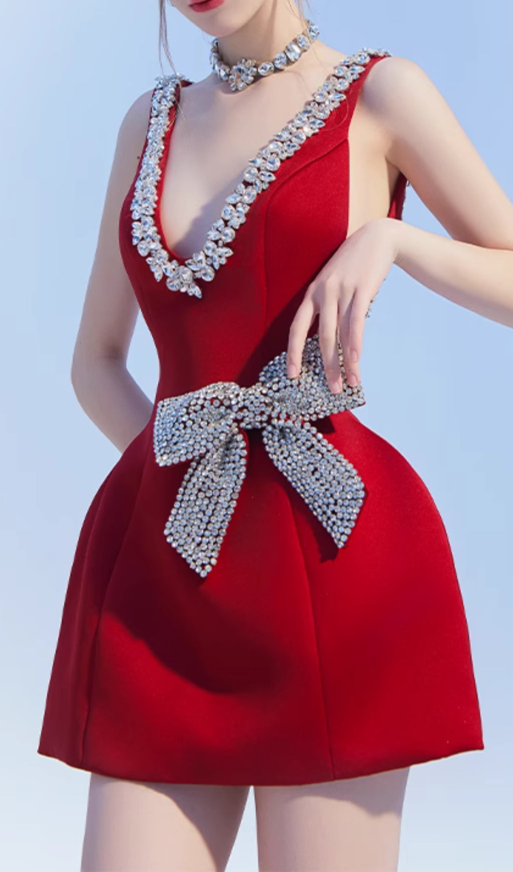 Eilis Red Bow Diamond Mini Dress