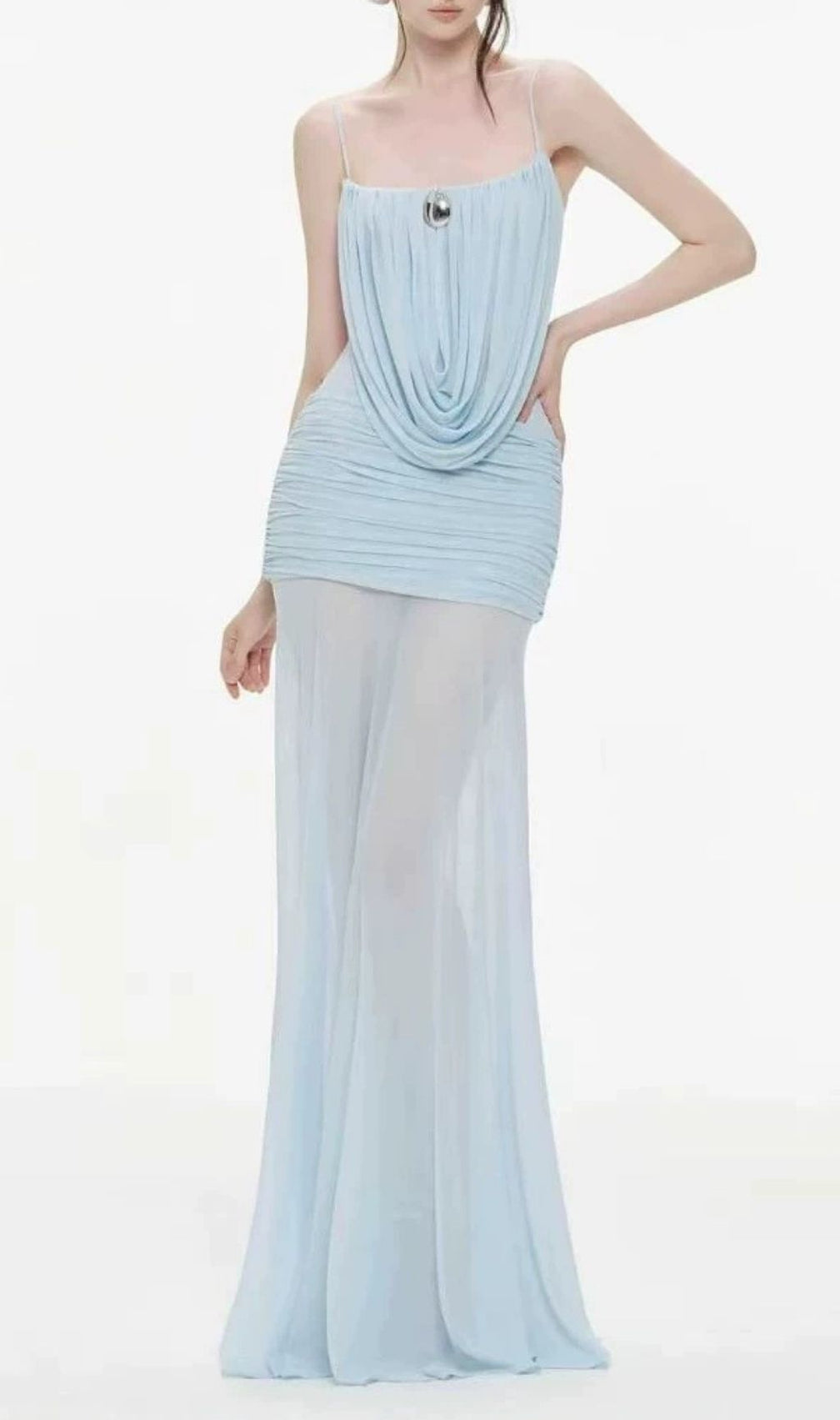 Lapis Blue Strappy Draped Maxi Dress