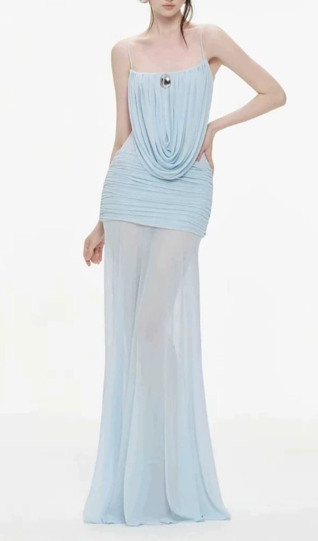 Lapis Blue Strappy Draped Maxi Dress