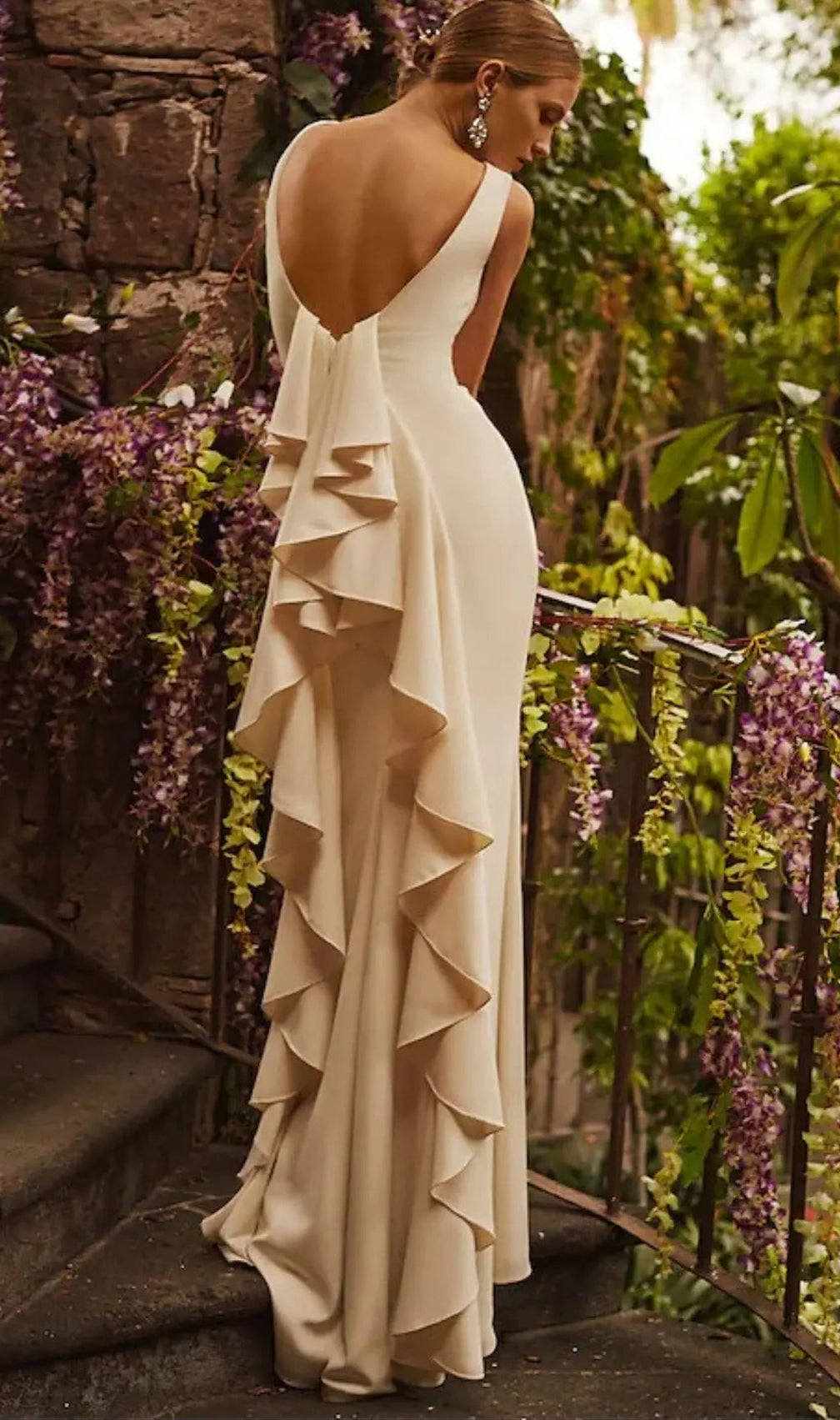 Laminated Ruffle Sleeveless Dress In White