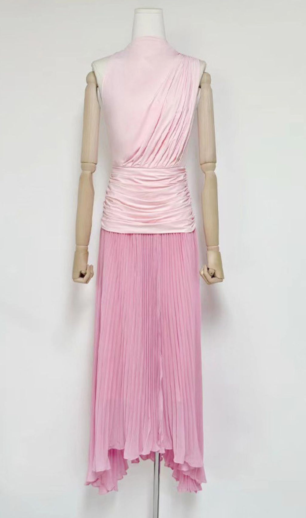 Juliana Draped & Pleated Maxi Dress - Elegant Rose Pink Sleeveless Gown