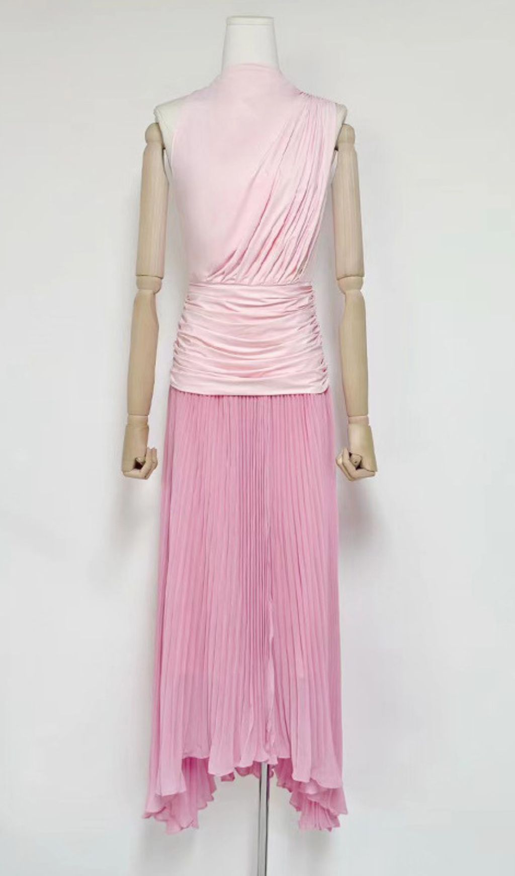 Juliana Draped & Pleated Maxi Dress - Elegant Rose Pink Sleeveless Gown