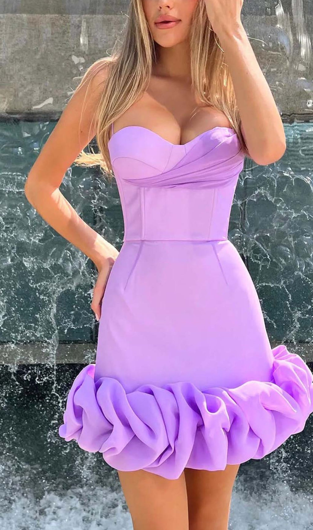 Ruffled Corset Mini Dress In Purple