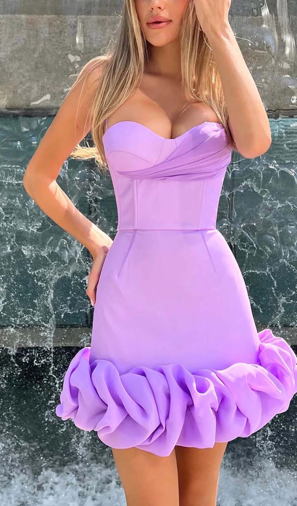 Ruffled Corset Mini Dress In Purple