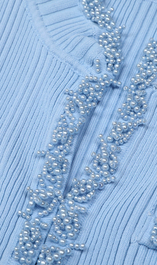 Julio Chic Baby Blue Ribbed Knit Cardigan & Ruffle Mini Skirt Set