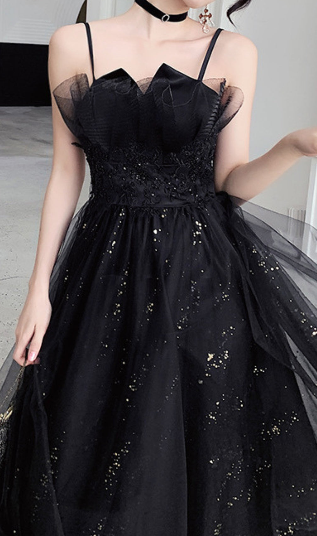 Chiye Black Strappy Mesh Maxi Dress