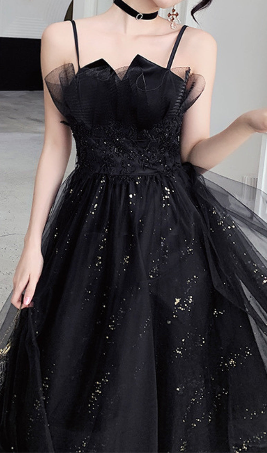 Chiye Black Strappy Mesh Maxi Dress