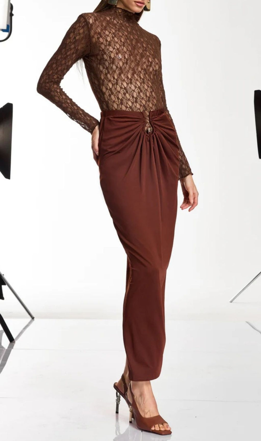 Darcila Luxe Lace Long Sleeve Top & Ruched Maxi Skirt Set