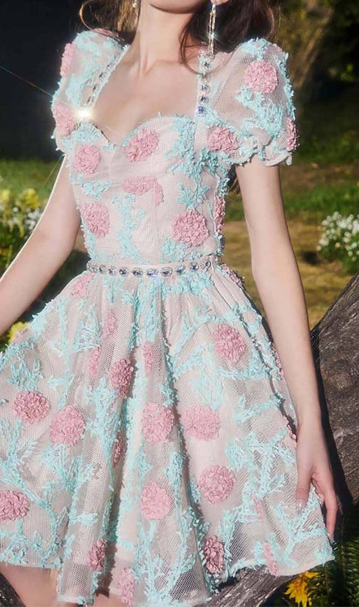 Appliquéd Lace Embroidered Two Piece In Blue