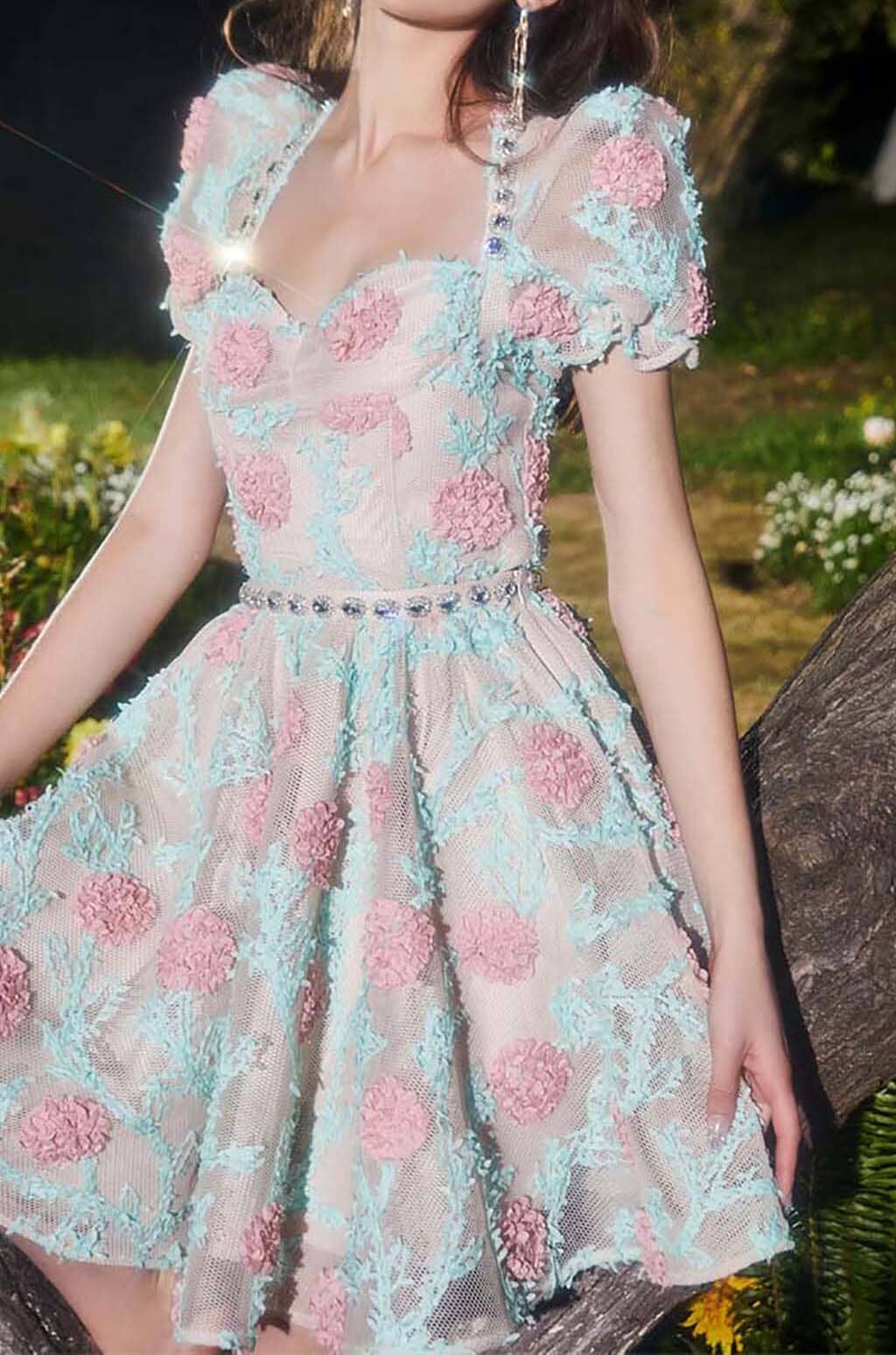 Appliquéd Lace Embroidered Two Piece In Blue