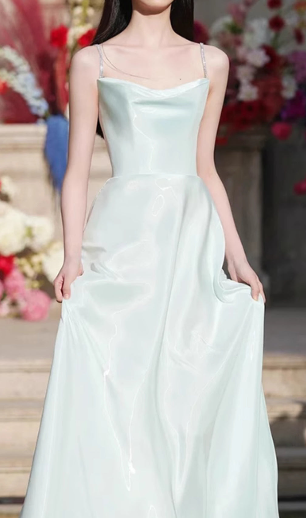 Coleka Aqua Strappy Satin Maxi Dress