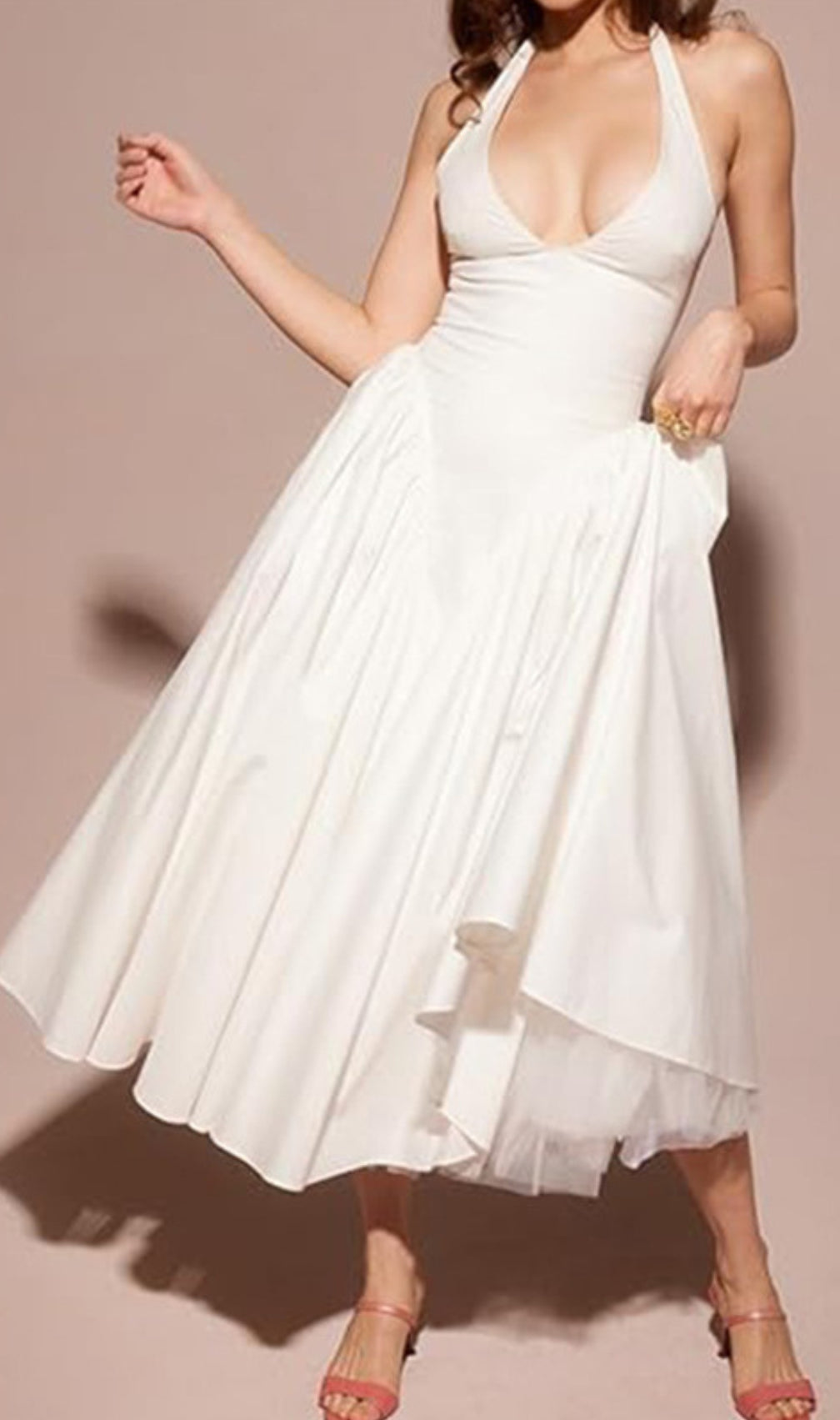 Dierdra White Halter Midi Dress