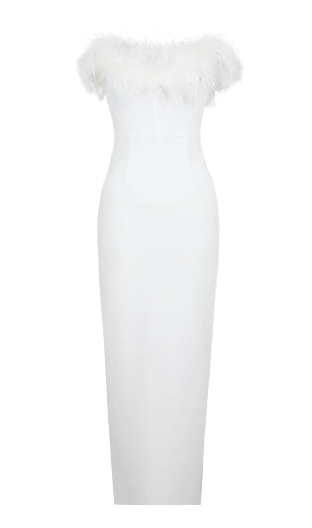 Feather Bodycon Maxi Dress In White