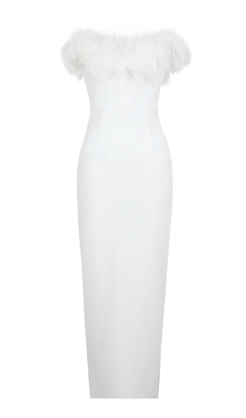 Feather Bodycon Maxi Dress In White
