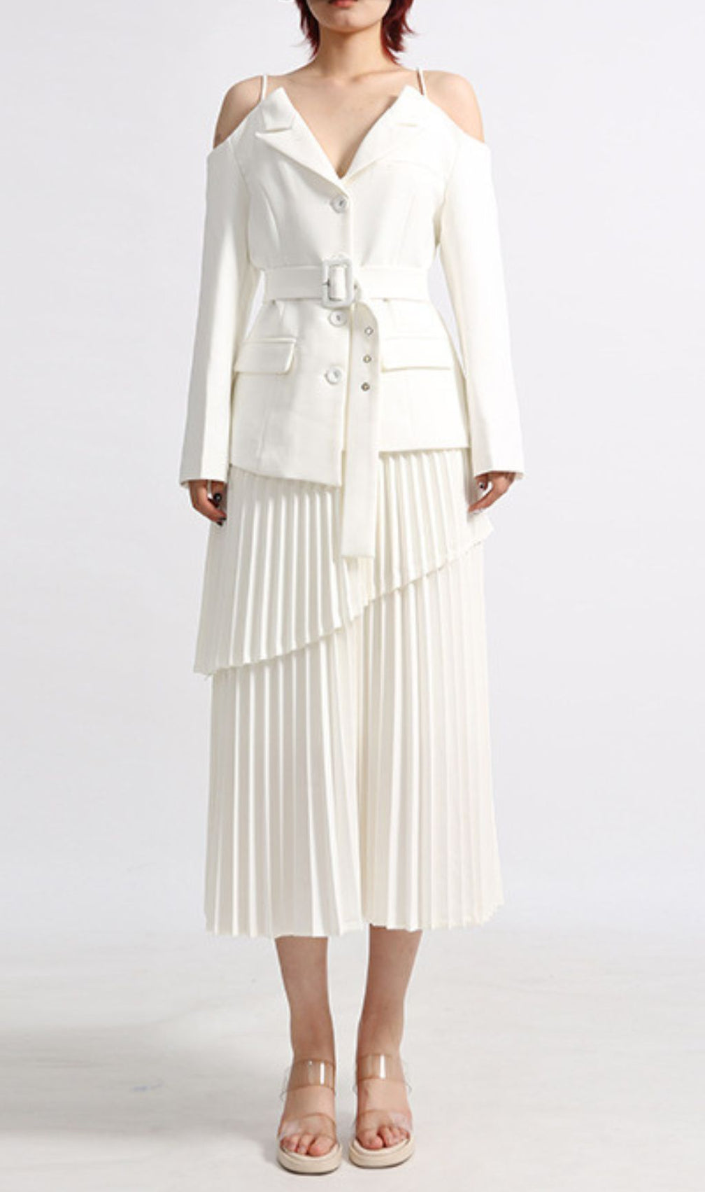 Eluana White Pleated Skirt Set