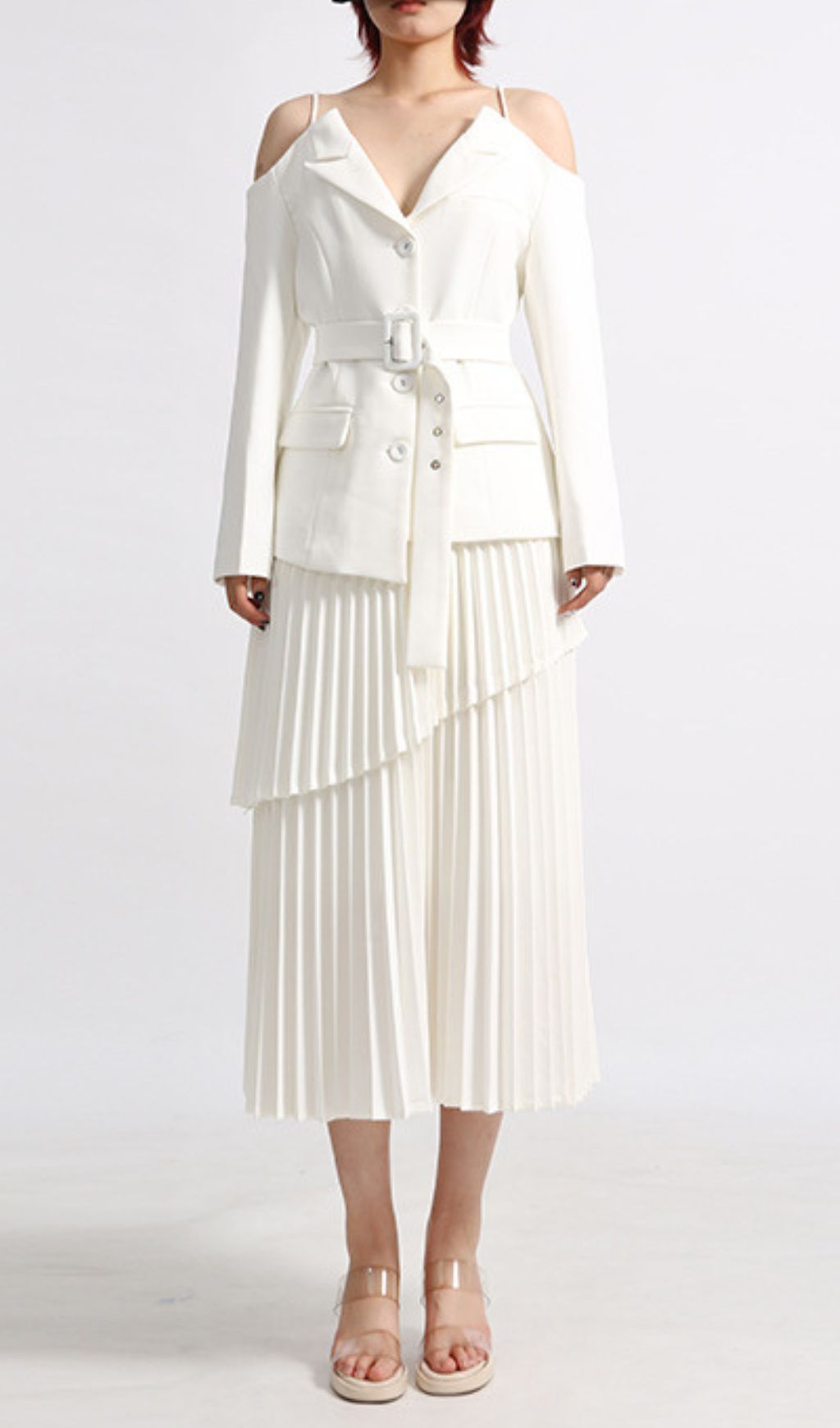 Eluana White Pleated Skirt Set