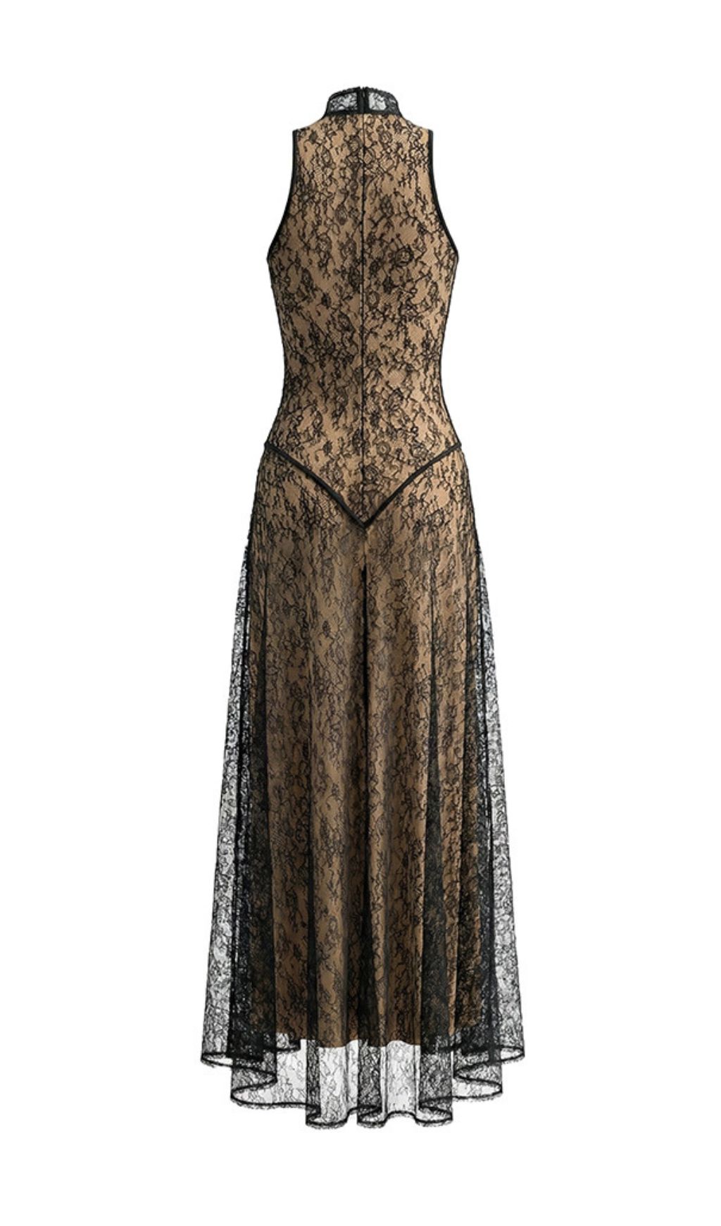 Jagna Black Lace Mock Neck Maxi Gown - Elegant Formal Evening Dress