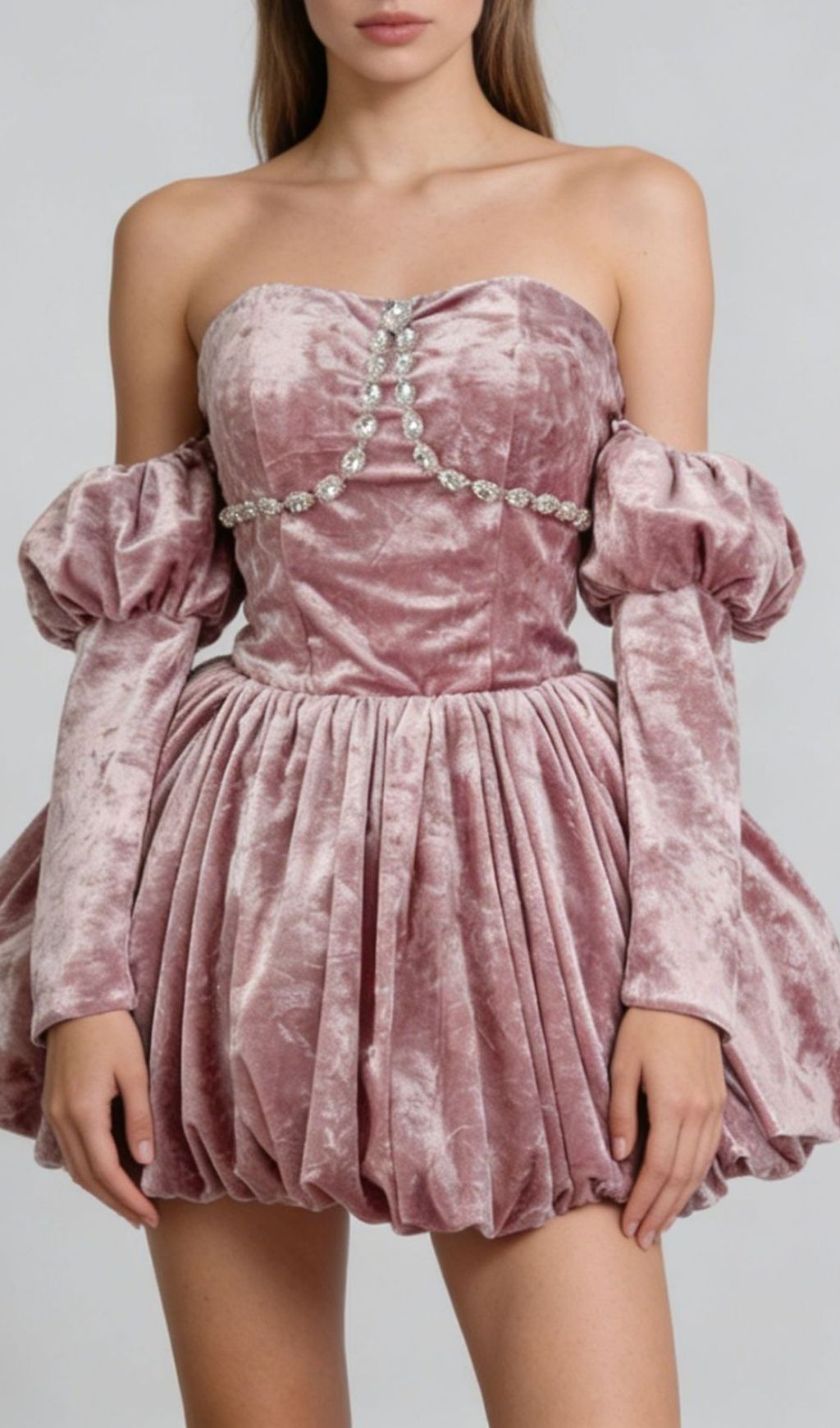 Keshia Pink Velvet Mini Dress: Dazzling Off-Shoulder Glamour & Bubble Hem