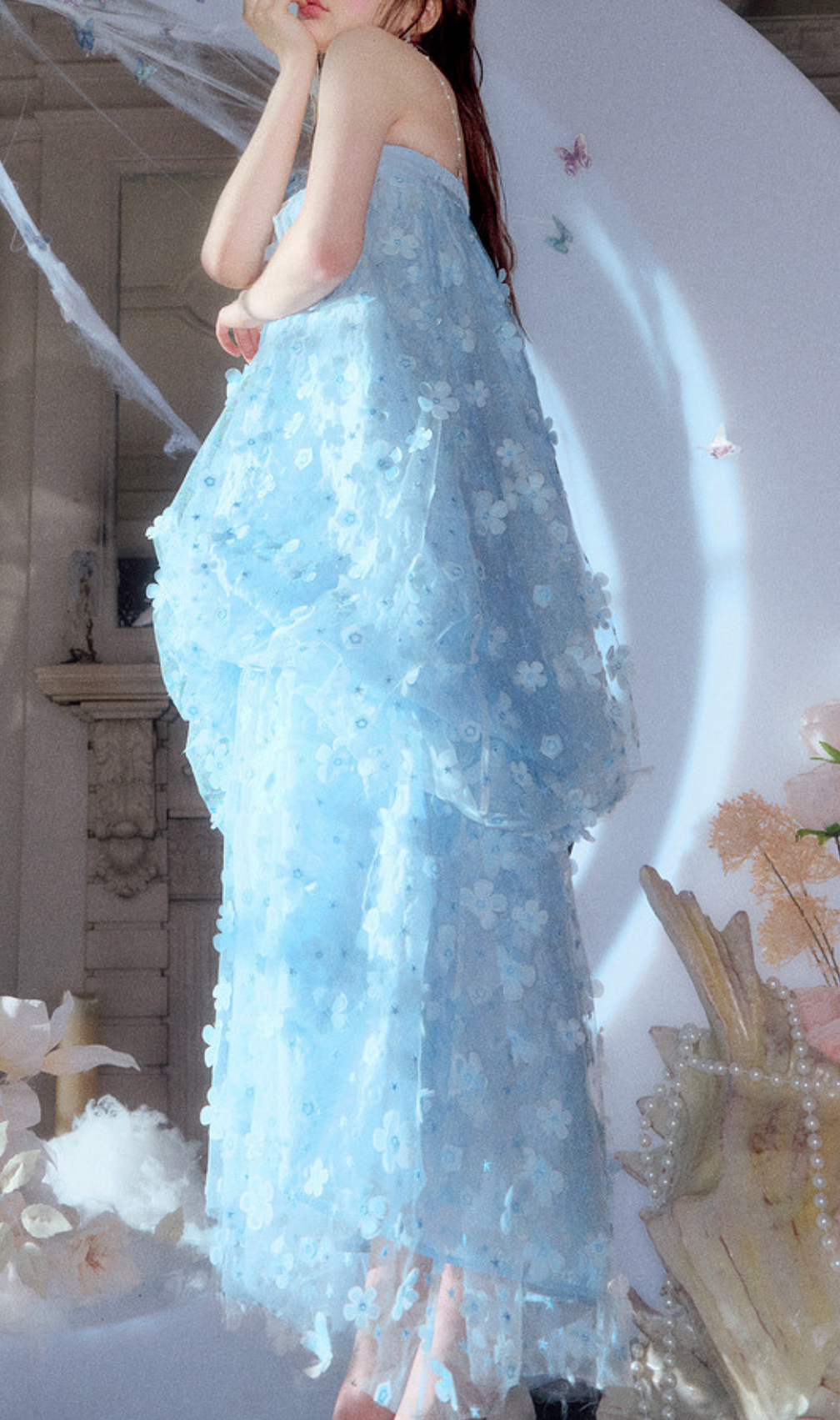 Harsha Blue Flower Embellished Maxi Dress