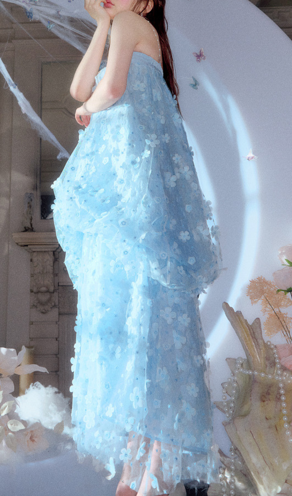 Harsha Blue Flower Embellished Maxi Dress