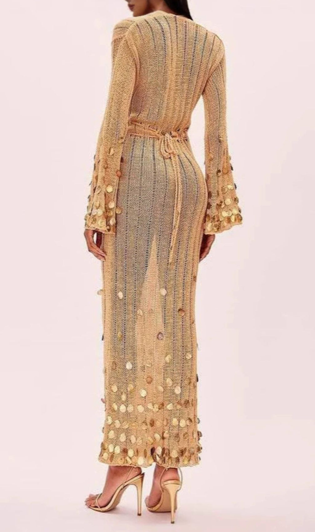Honza Dazzling Gold Sequin Knit Maxi Dress - Effortless Glamour