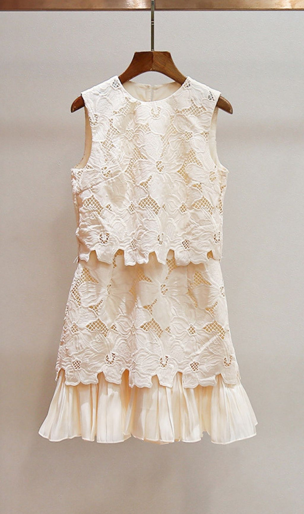 Johanna Floral Guipure Lace Mini Dress - Two-Piece Illusion & Pleated Ruffle