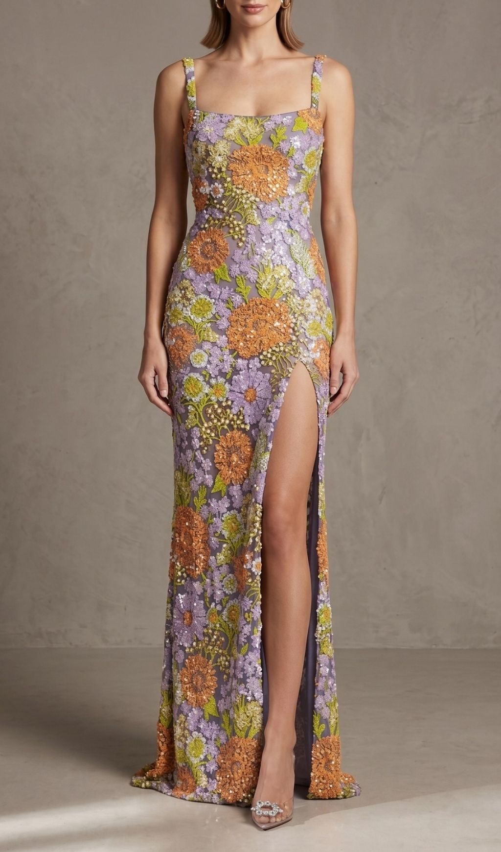 Kiko Dazzling Floral Sequin Maxi Dress with High Slit
