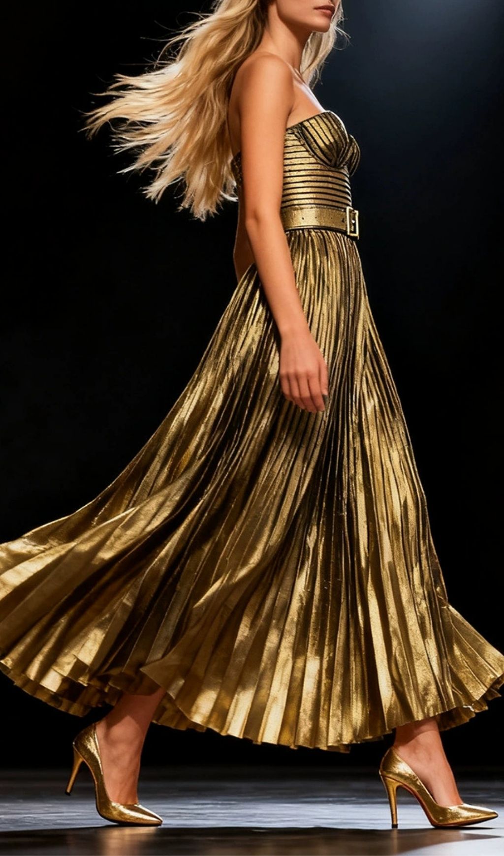 Kalyssa Goddess Gold Pleated Strappy Maxi Dress - Gala & Event Gown