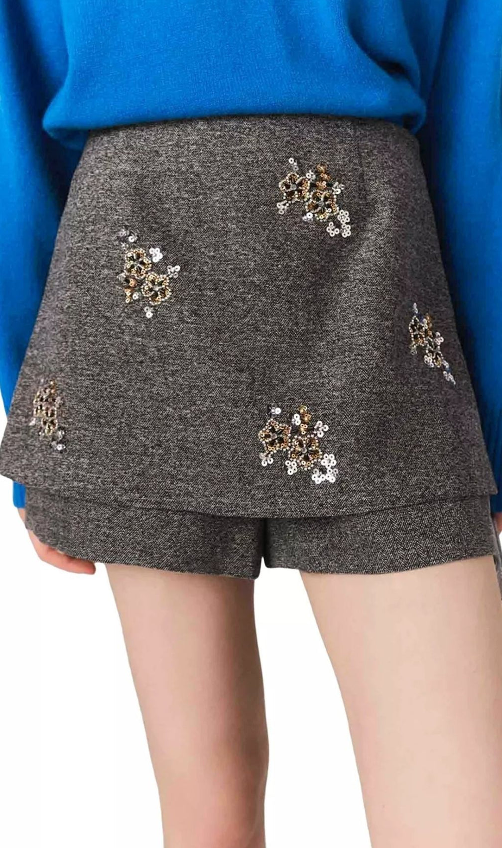 Ipevron Embellished Herringbone Skort for Women | Chic & Shimmering