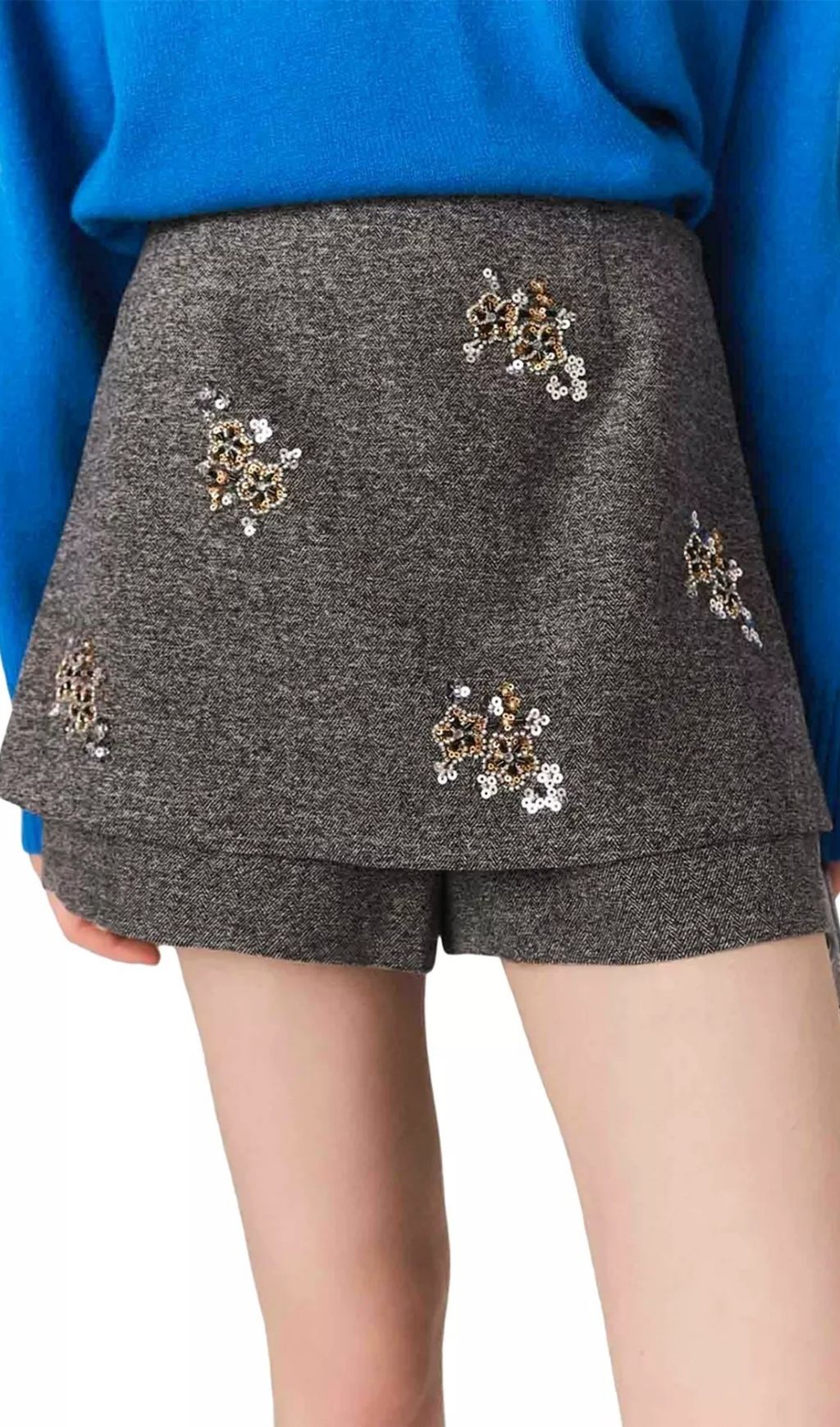 Ipevron Embellished Herringbone Skort for Women | Chic & Shimmering