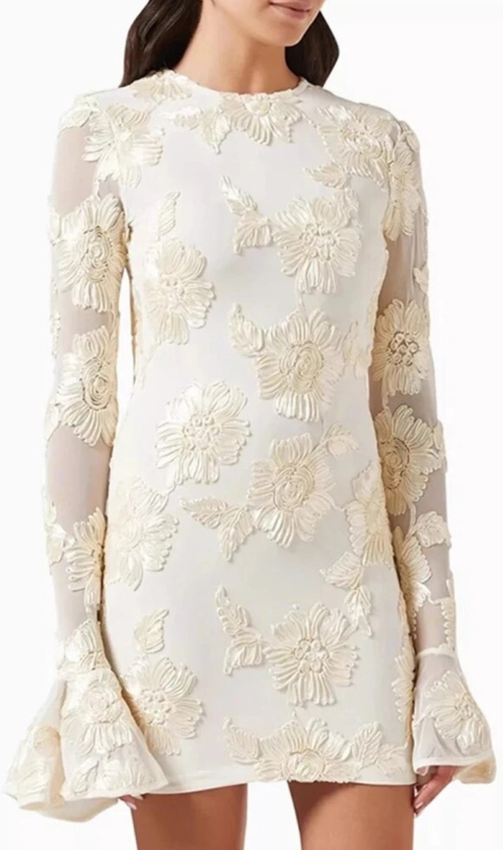 Arisa 3D Mesh Flower Mini Dress