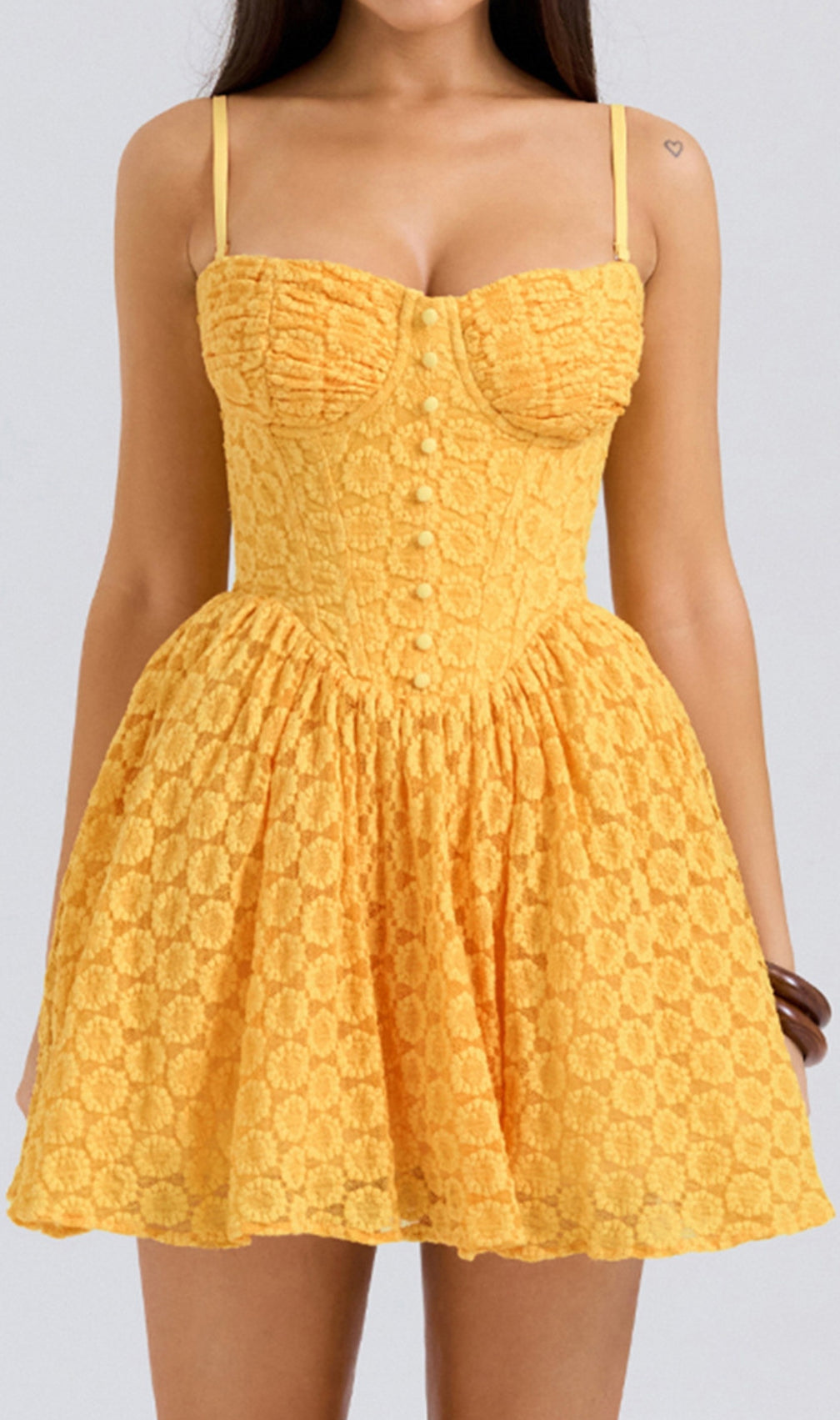 Diantha Yellow Lace Corset Mini Dress