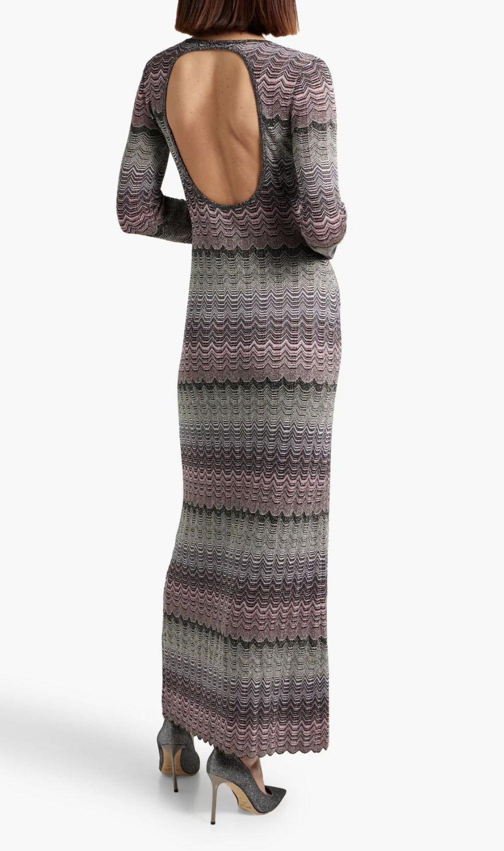 Judith Cutout Shimmer Zigzag Knit Maxi Dress