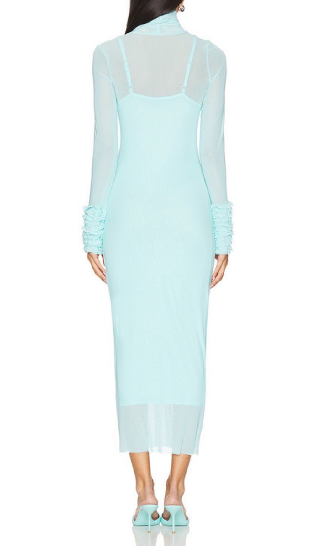 Fabunni Long Sleeve Mesh Midi Dress