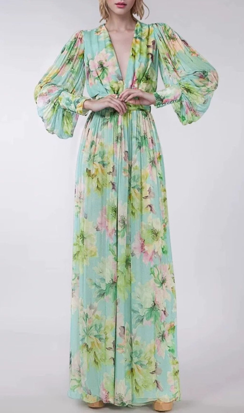 Frymet Floral Printed Long Sleeve Maxi Dress