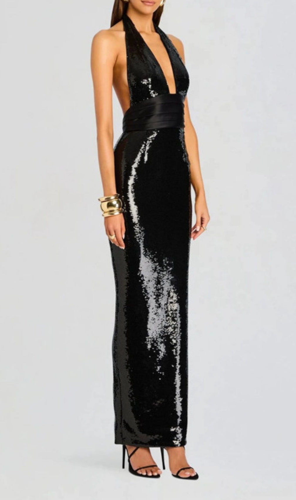 Keva Dazzling Black Sequin Halter Maxi Dress | Red Carpet Glamour Gown