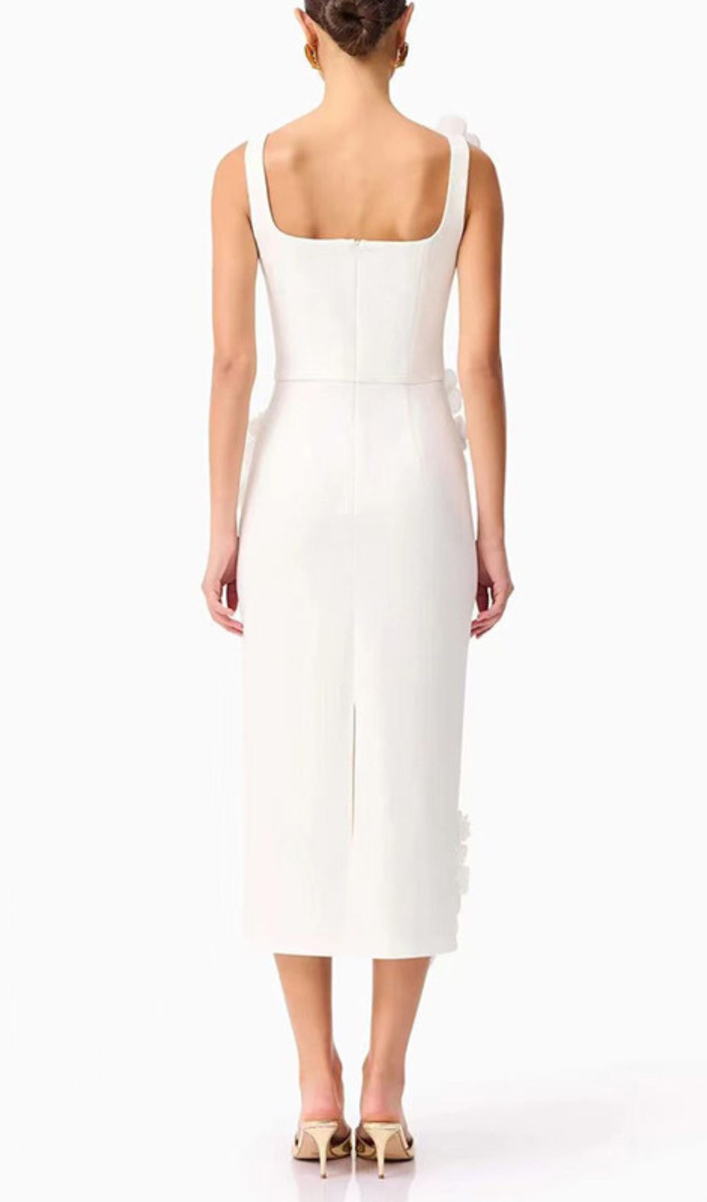 Harper White Flower Embellished Midi Dress