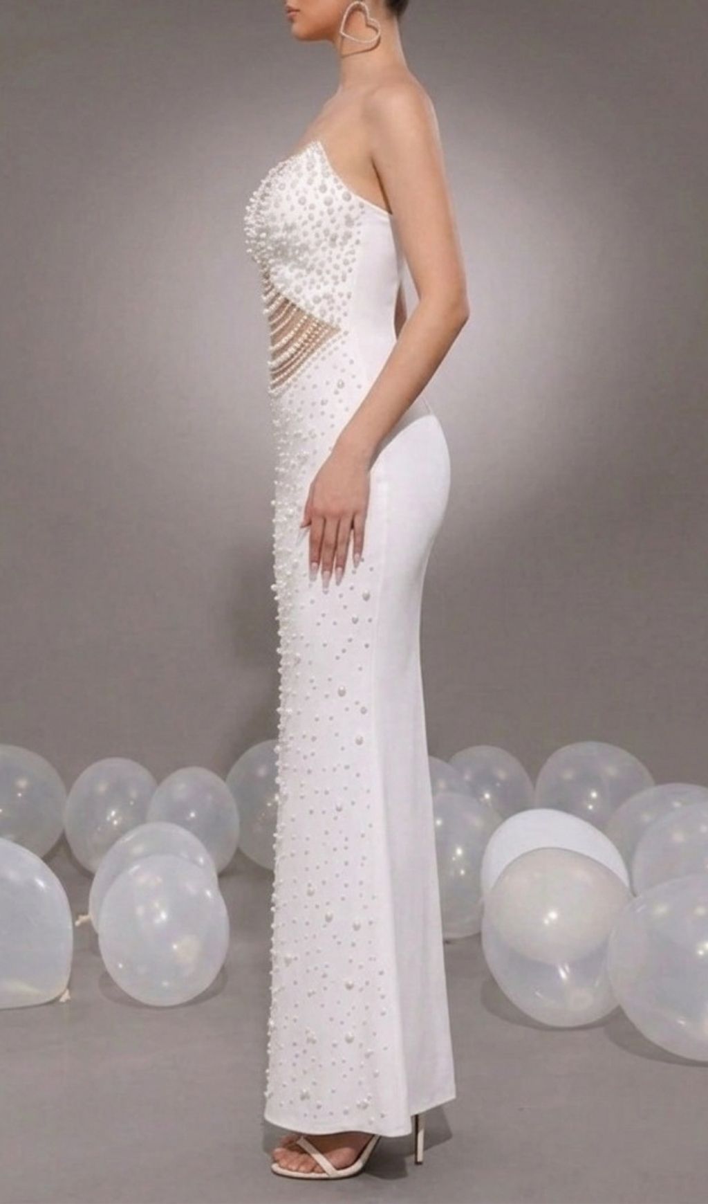 Kenda Luxury White Strapless Beaded Maxi Gown | Stunning Bandage Formal Dress