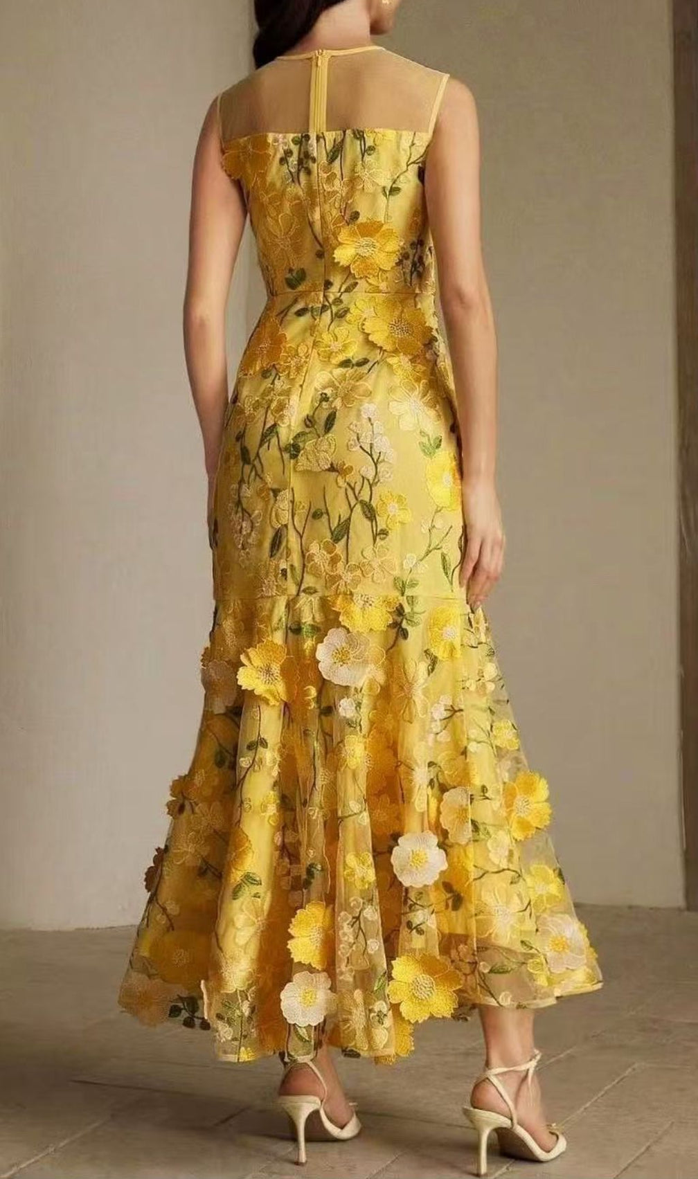 Hiraku Enchanted Yellow 3D Floral Embroidery Maxi Dress - Romantic Wedding Guest & Special Occasion Gown