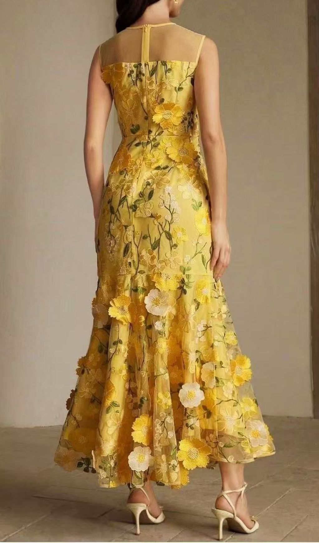 Hiraku Enchanted Yellow 3D Floral Embroidery Maxi Dress - Romantic Wedding Guest & Special Occasion Gown