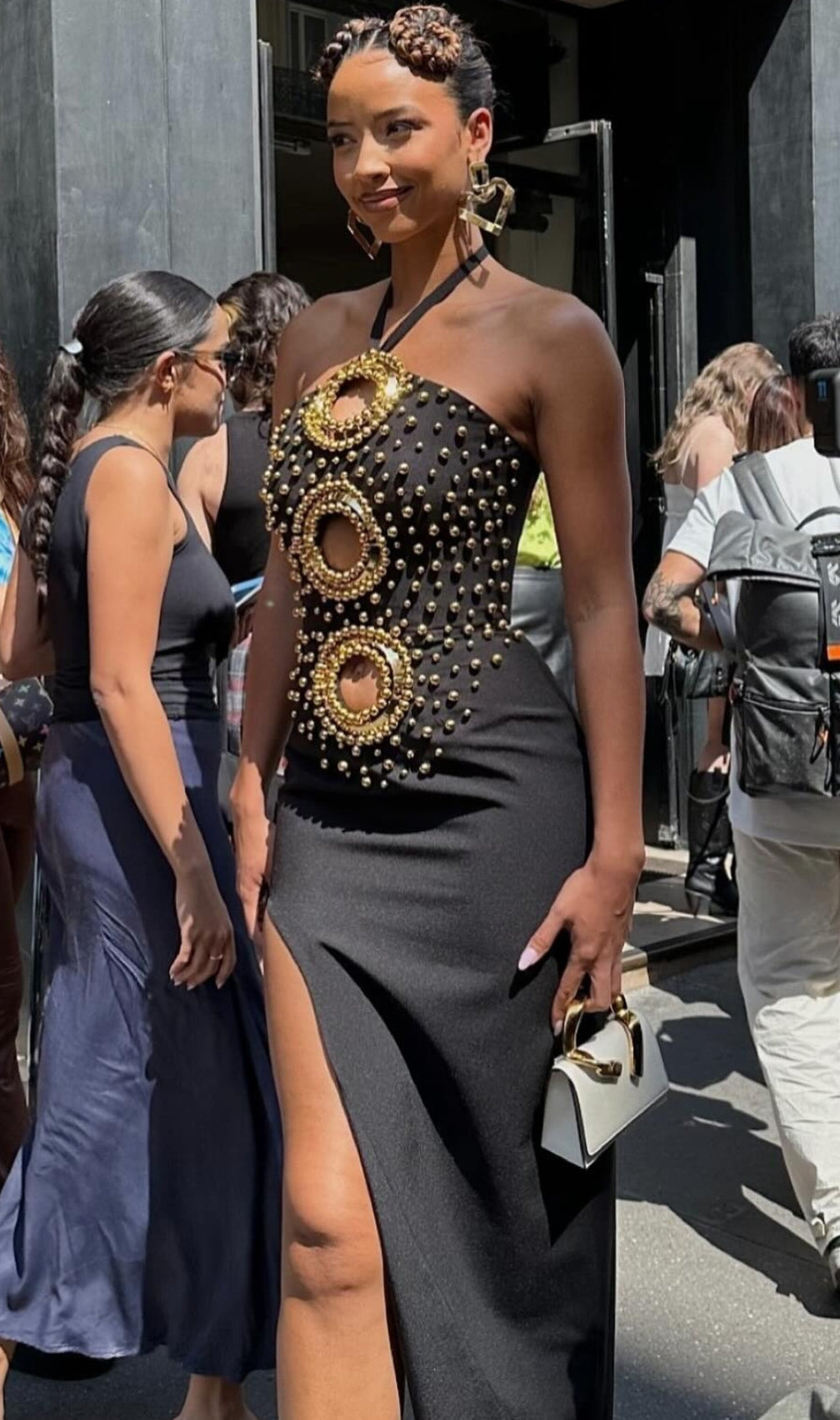 Black Halter Embellished Cut Out Maxi Dress